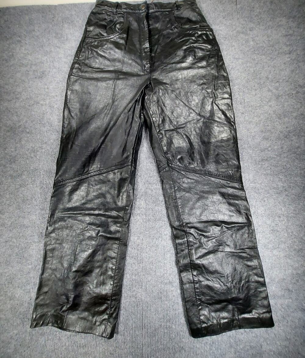 Montgomery Ward Vintage Black Genuine Leather High Waisted Straight Leg Pants 26